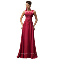 Grace Karin largo una línea de gasa sin mangas de las mujeres formales vino rojo vestido de baile abendkleider CL007555-5